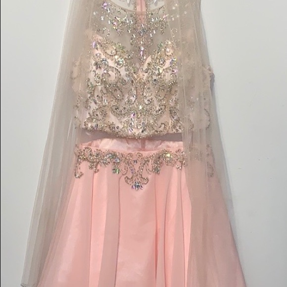 champagne pink prom dress